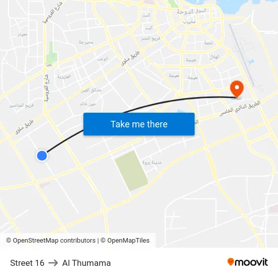 Street 16 to Al Thumama map