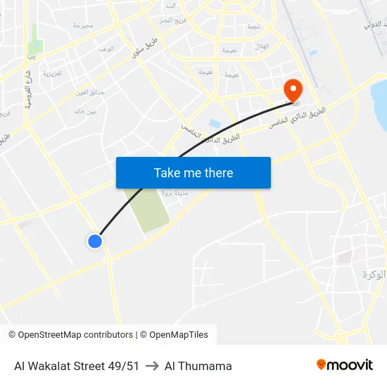 Al Wakalat Street 49/51 to Al Thumama map