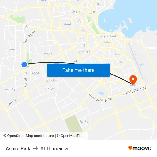 Aspire Park to Al Thumama map