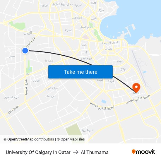 University Of Calgary In Qatar to Al Thumama map