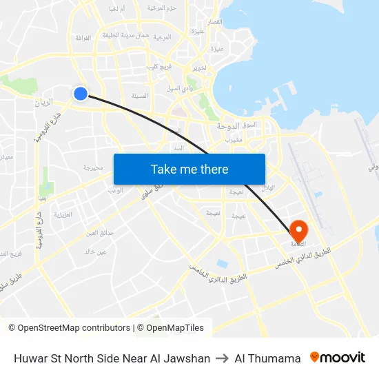 Huwar St North Side Near Al Jawshan to Al Thumama map