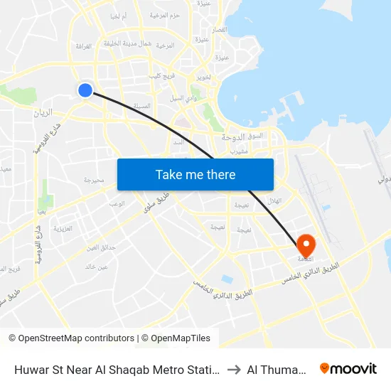 Huwar St Near Al Shaqab Metro Station to Al Thumama map