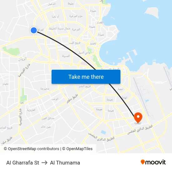 Al Gharrafa St to Al Thumama map