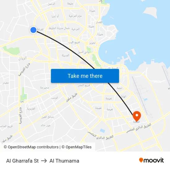 Al Gharrafa St to Al Thumama map