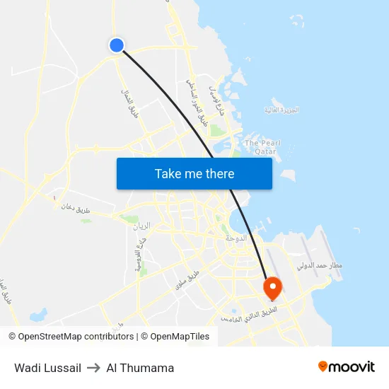 Wadi Lussail to Al Thumama map