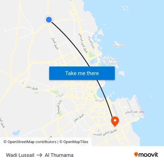 Wadi Lussail to Al Thumama map