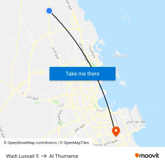 Wadi Lussail 5 to Al Thumama map