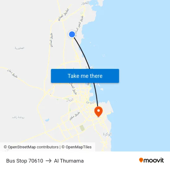 Bus Stop 70610 to Al Thumama map