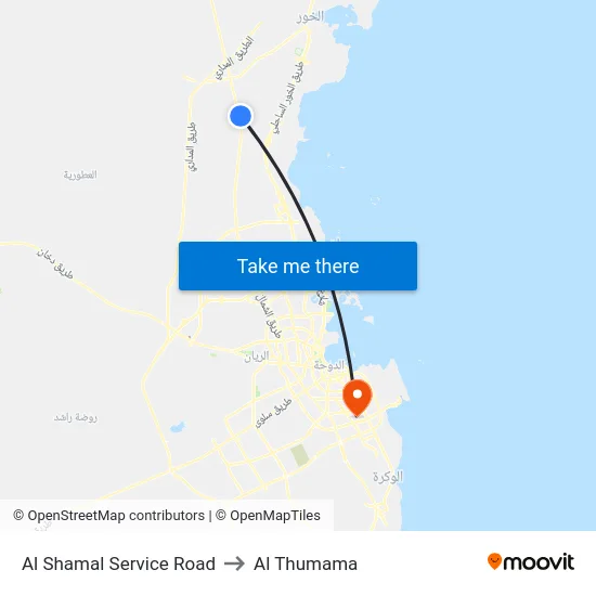 Al Shamal Service Road to Al Thumama map