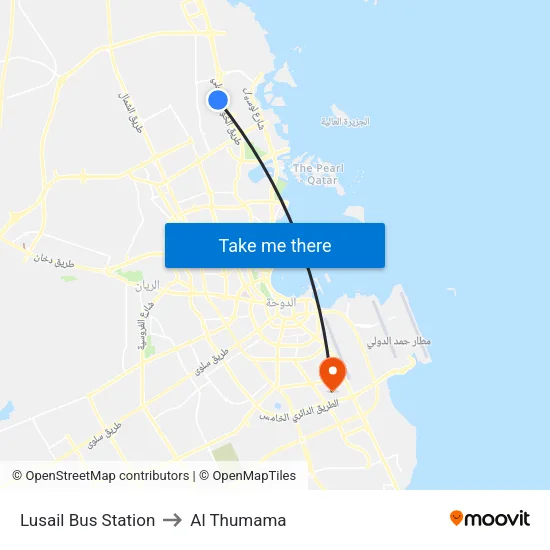 Lusail Bus Station to Al Thumama map