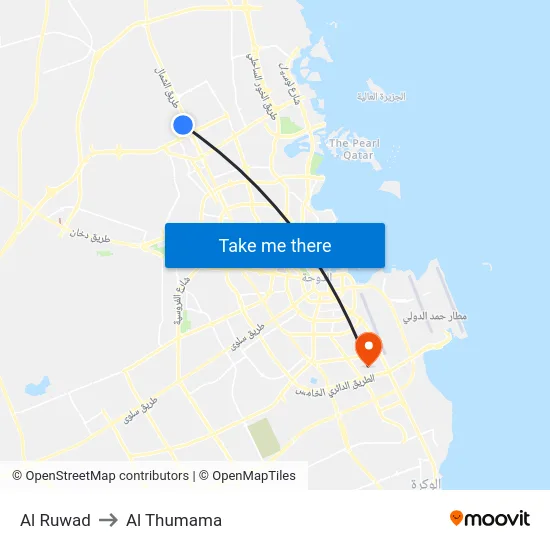 Al Ruwad to Al Thumama map