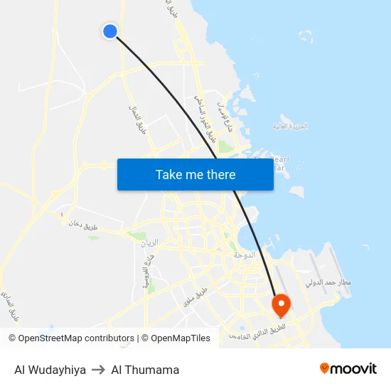 Al Wudayhiya to Al Thumama map