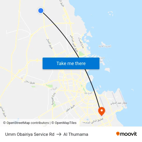 Umm Obairiya Service Road to Al Thumama map