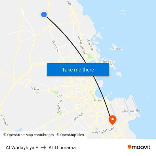 Al Wudayhiya B to Al Thumama map