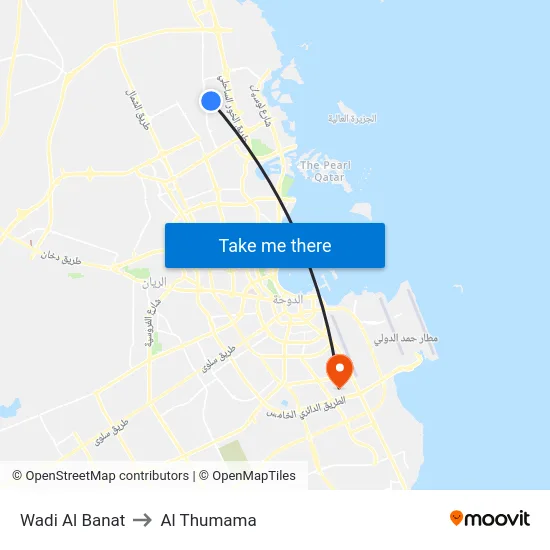 Wadi Al Banat to Al Thumama map