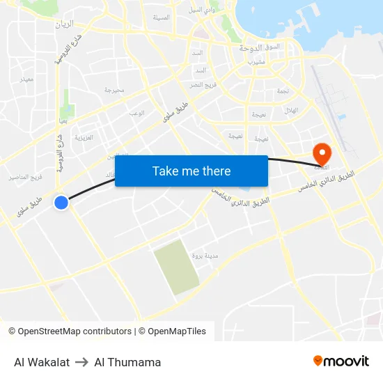 Al Wakalat to Al Thumama map