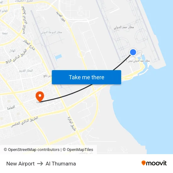 New Airport to Al Thumama map