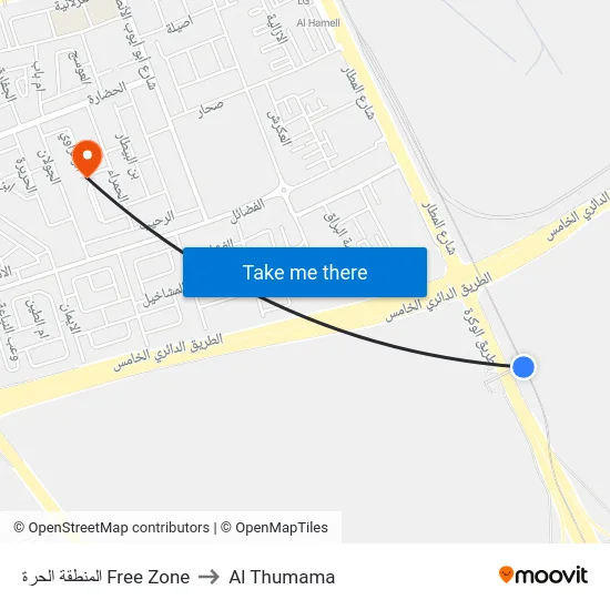 المنطقة الحرة Free Zone to Al Thumama map