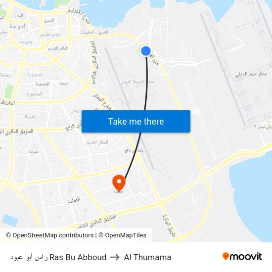 راس أبو عبود Ras Bu Abboud to Al Thumama map
