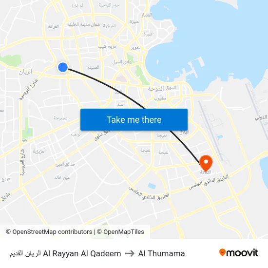 الريان القديم Al Rayyan Al Qadeem to Al Thumama map