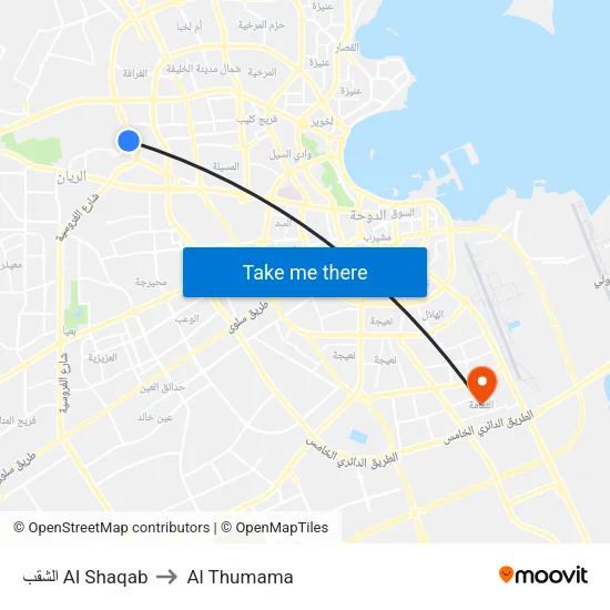 الشقب Al Shaqab to Al Thumama map
