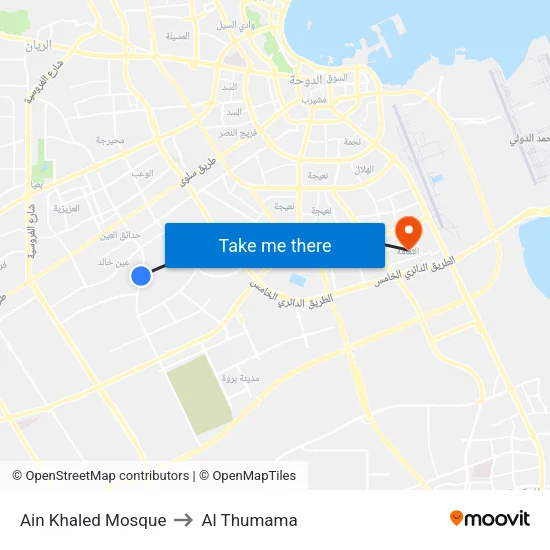 Ain Khaled Mosque to Al Thumama map