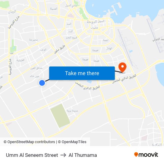 Umm Al Seneem Street to Al Thumama map