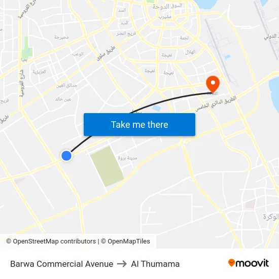 Barwa Commercial Avenue to Al Thumama map