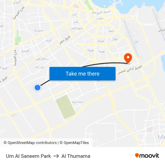 Um Al Saneem Park to Al Thumama map