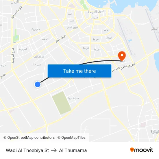 Wadi Al Theebiya St to Al Thumama map