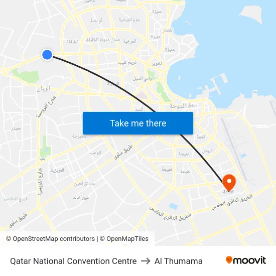 Qatar National Convention Centre to Al Thumama map