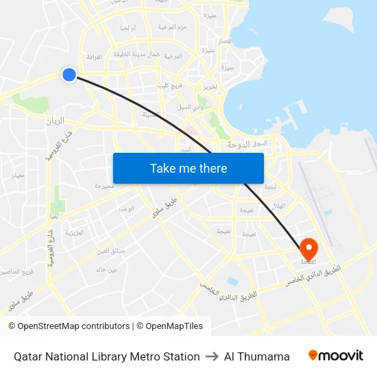 Qatar National Library Metro Station to Al Thumama map
