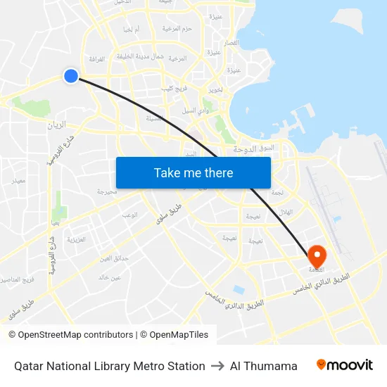 Qatar National Library Metro Station to Al Thumama map