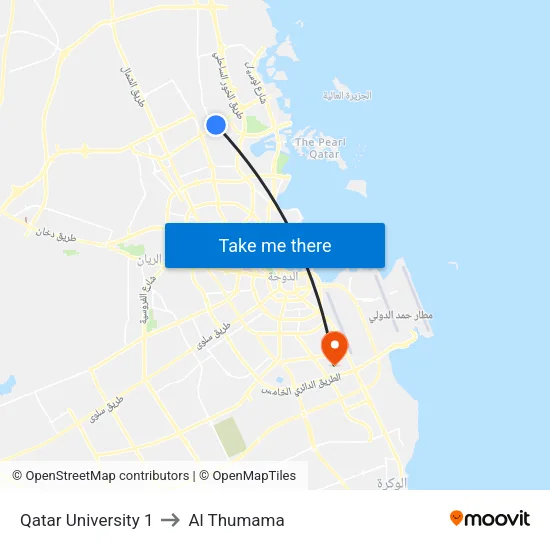 Qatar University 1 to Al Thumama map