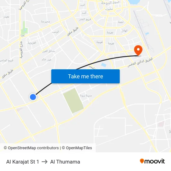 Al Karajat St 1 to Al Thumama map
