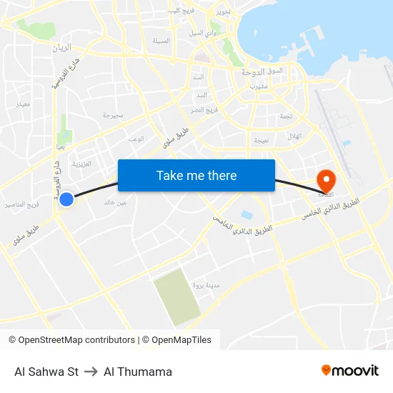 Al Sahwa St to Al Thumama map