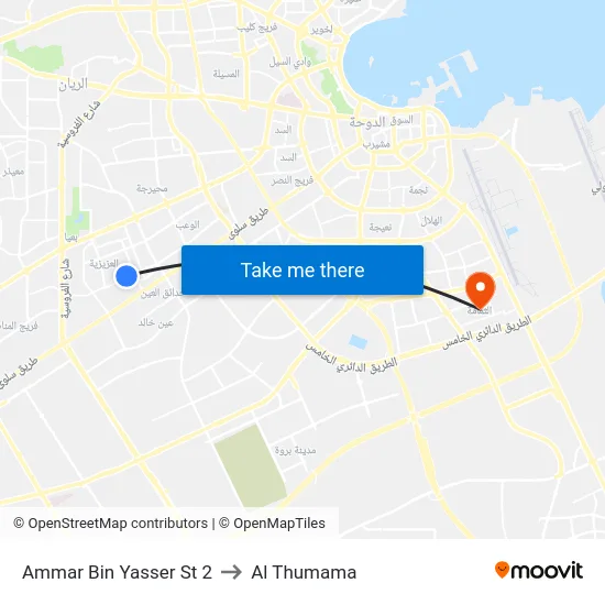 Ammar Bin Yasser St 2 to Al Thumama map
