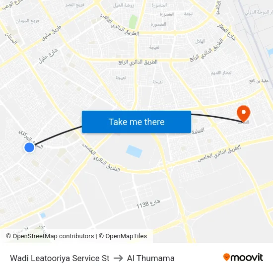 Wadi Leatooriya Service St to Al Thumama map