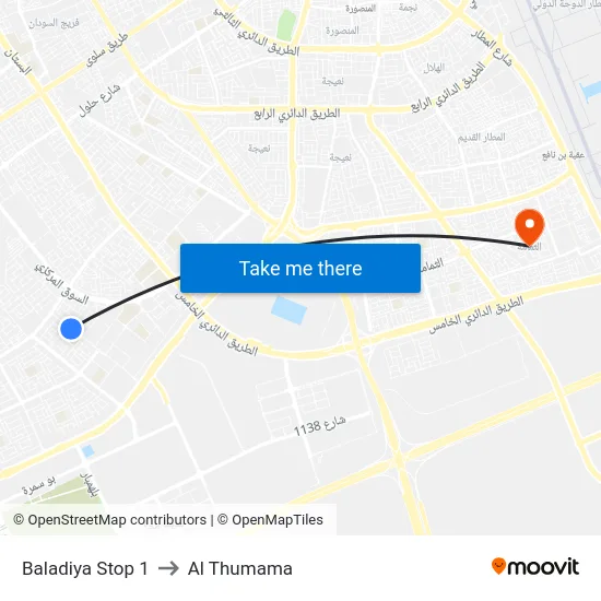 Baladiya Stop 1 to Al Thumama map