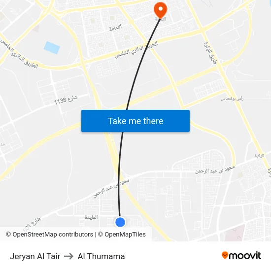 Jeryan Al Tair to Al Thumama map