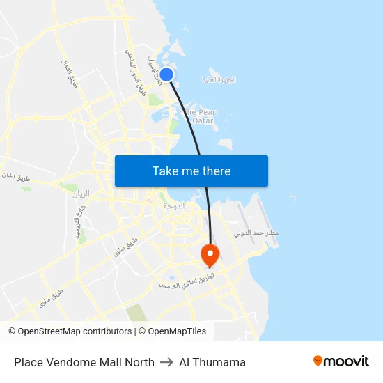 Place Vendome Mall North to Al Thumama map