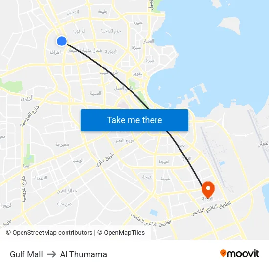 Gulf Mall to Al Thumama map