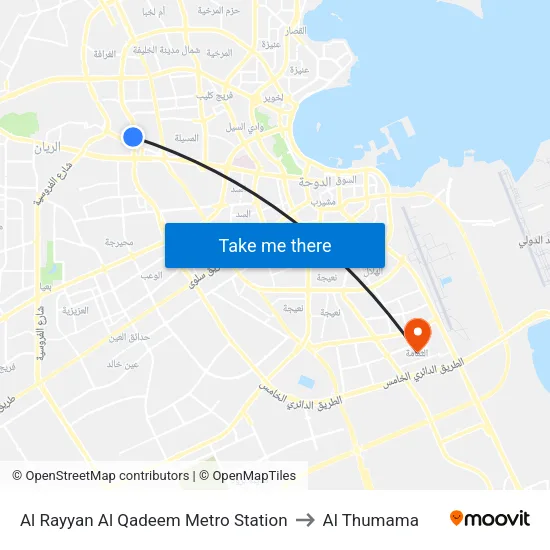 Al Rayyan Al Qadeem Metro Station to Al Thumama map