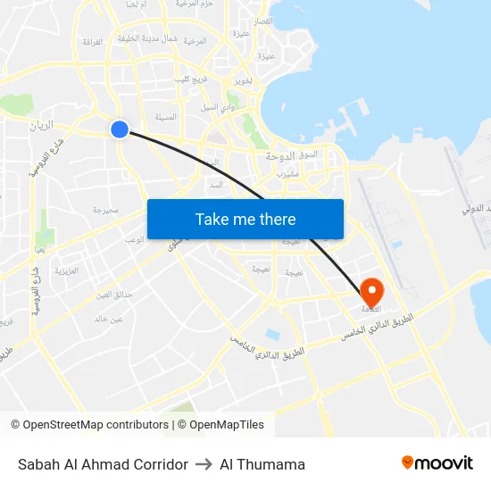 Sabah Al Ahmad Corridor to Al Thumama map