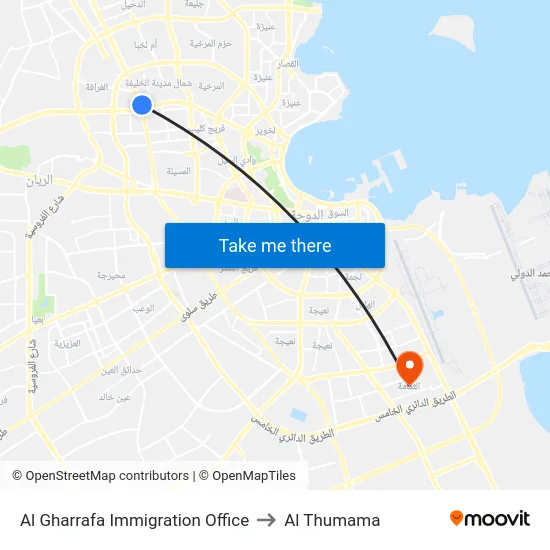 Al Gharrafa Immigration Office to Al Thumama map