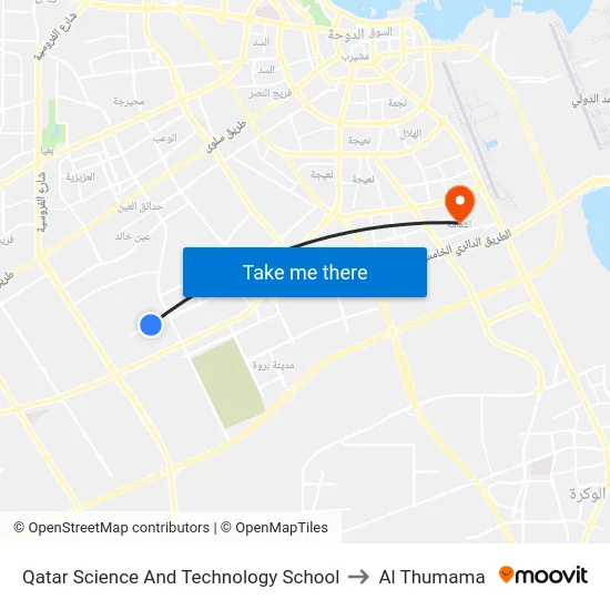 Qatar Science And Technology School to Al Thumama map