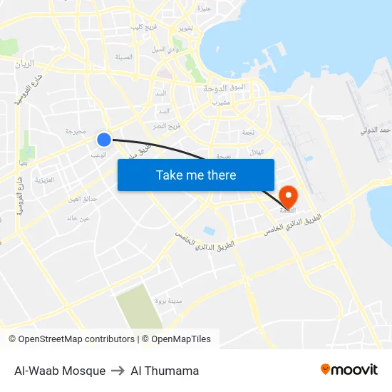 Al-Waab Mosque to Al Thumama map