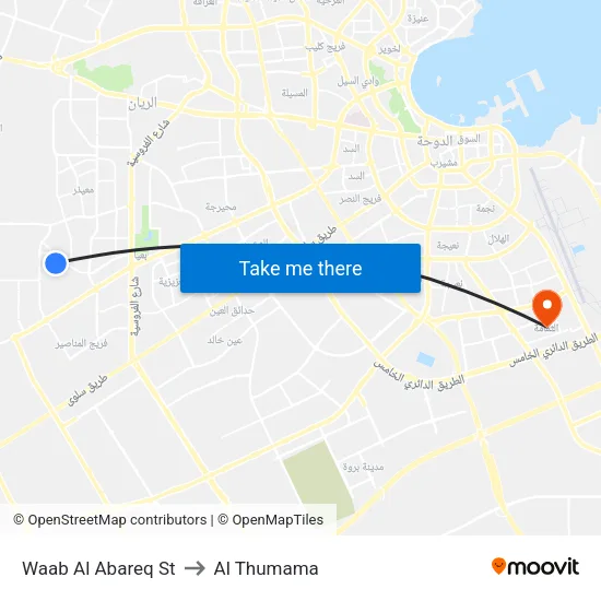 Waab Al Abareq St to Al Thumama map
