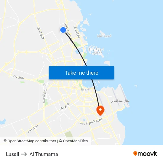 Lusail to Al Thumama map