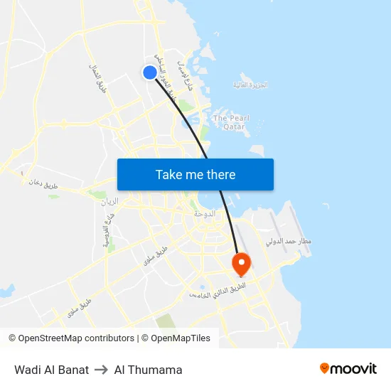 Wadi Al Banat to Al Thumama map